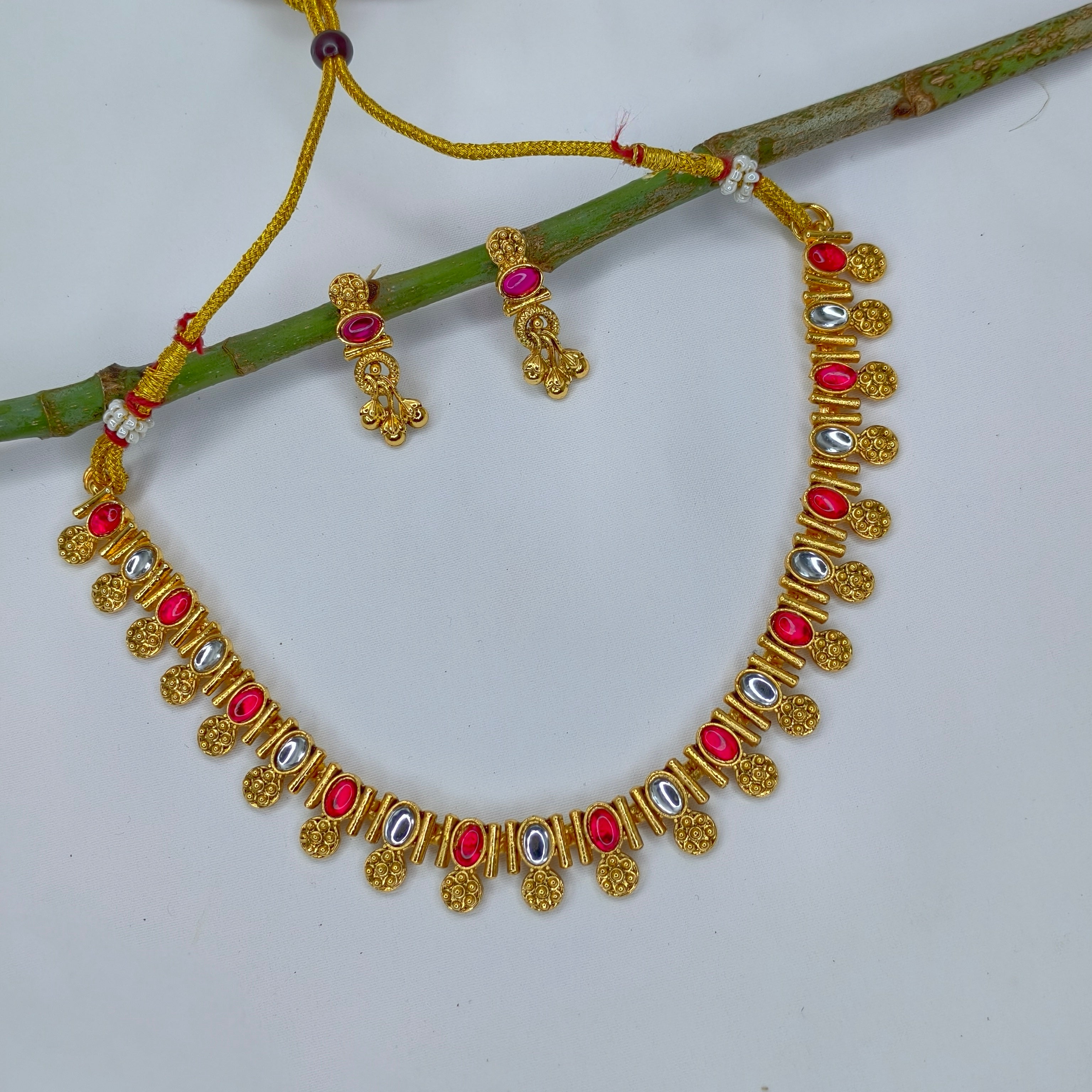 Gold Plated Matte Finish Necklace Set