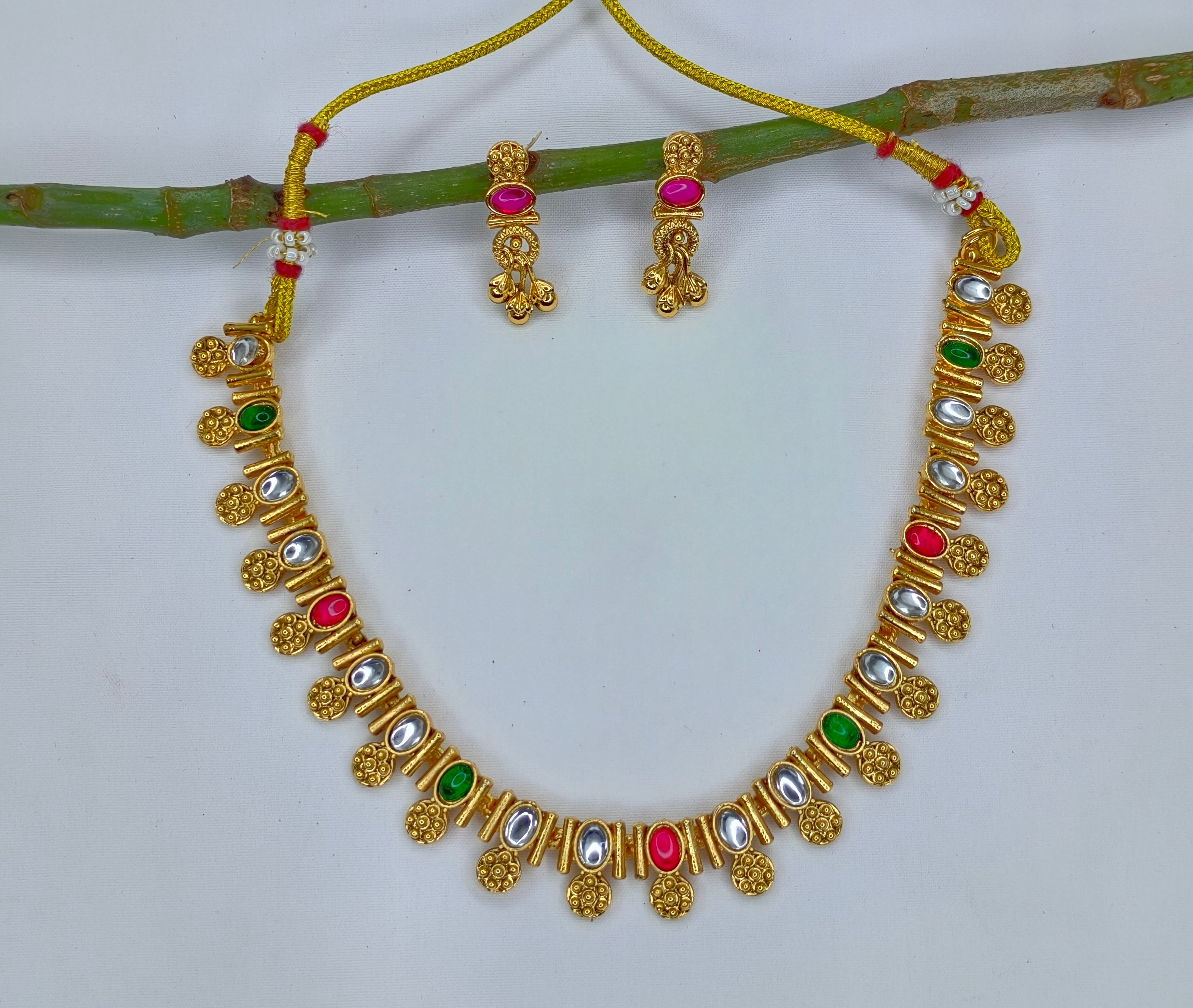 Gold Plated Matte Finish  Necklace Set