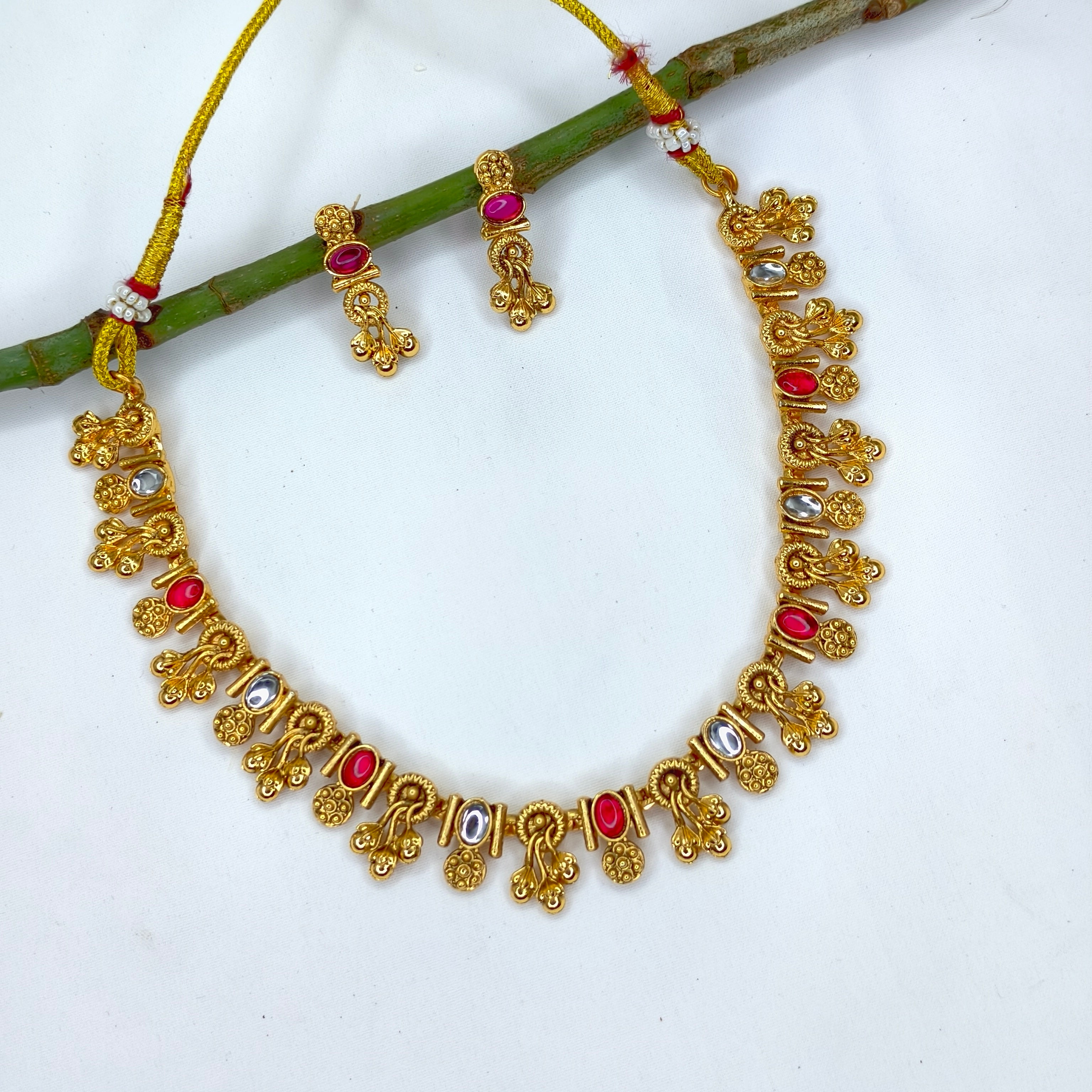 Gold Plated Matte Finish Necklace Set