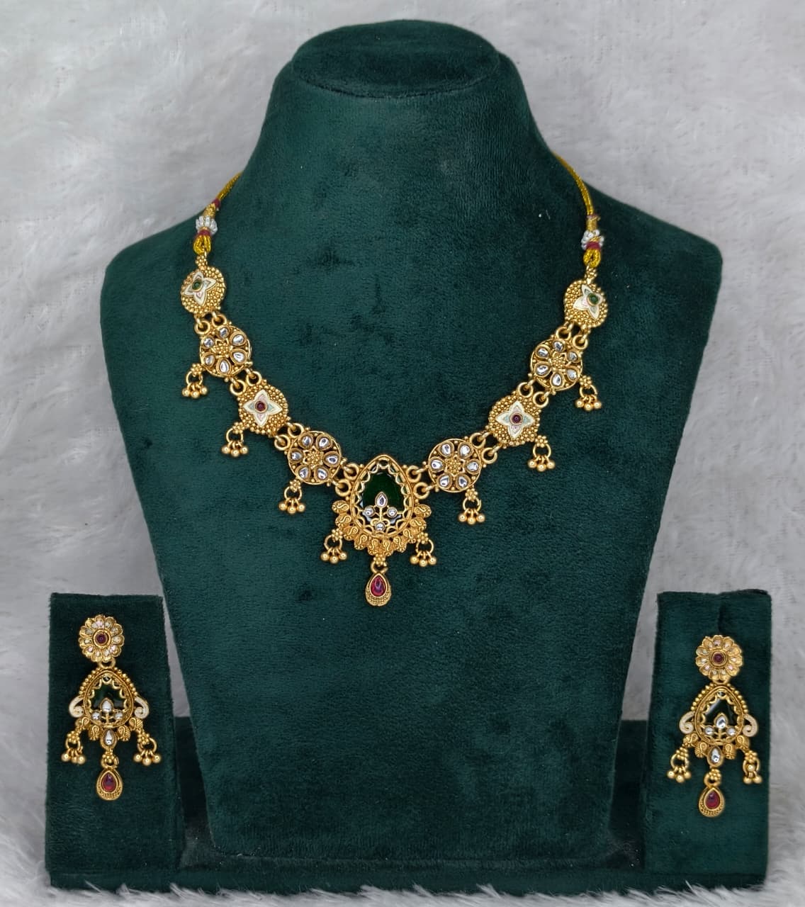 Gold Plated Matte Finish Heritage Necklace Set