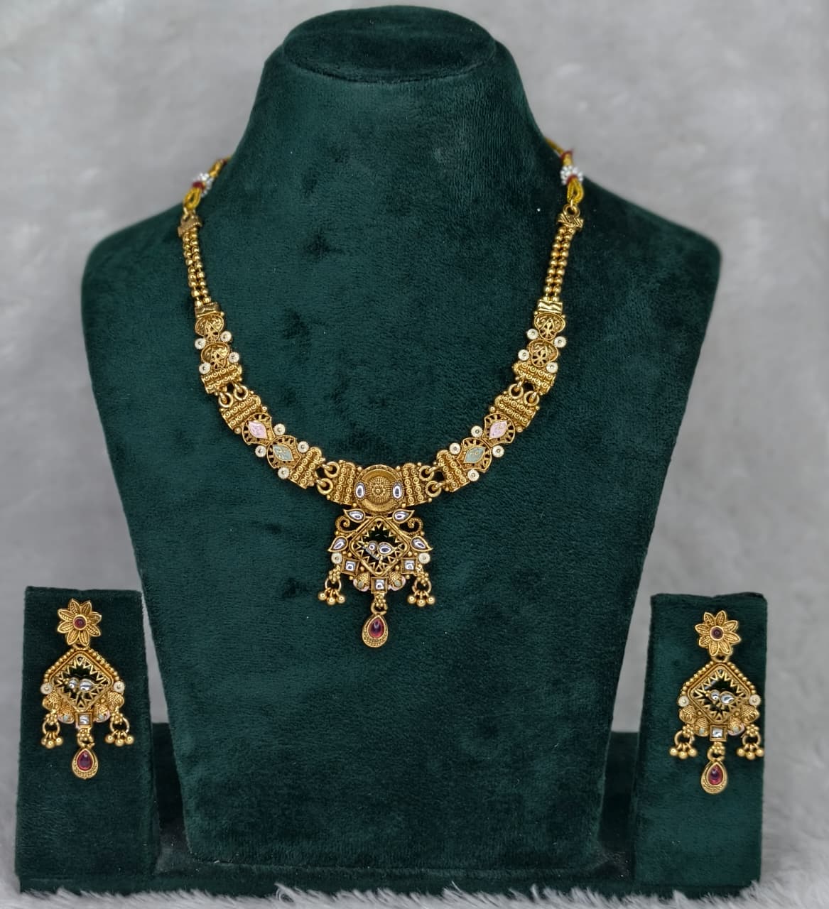 Gold Plated Matte Finish Necklace Set