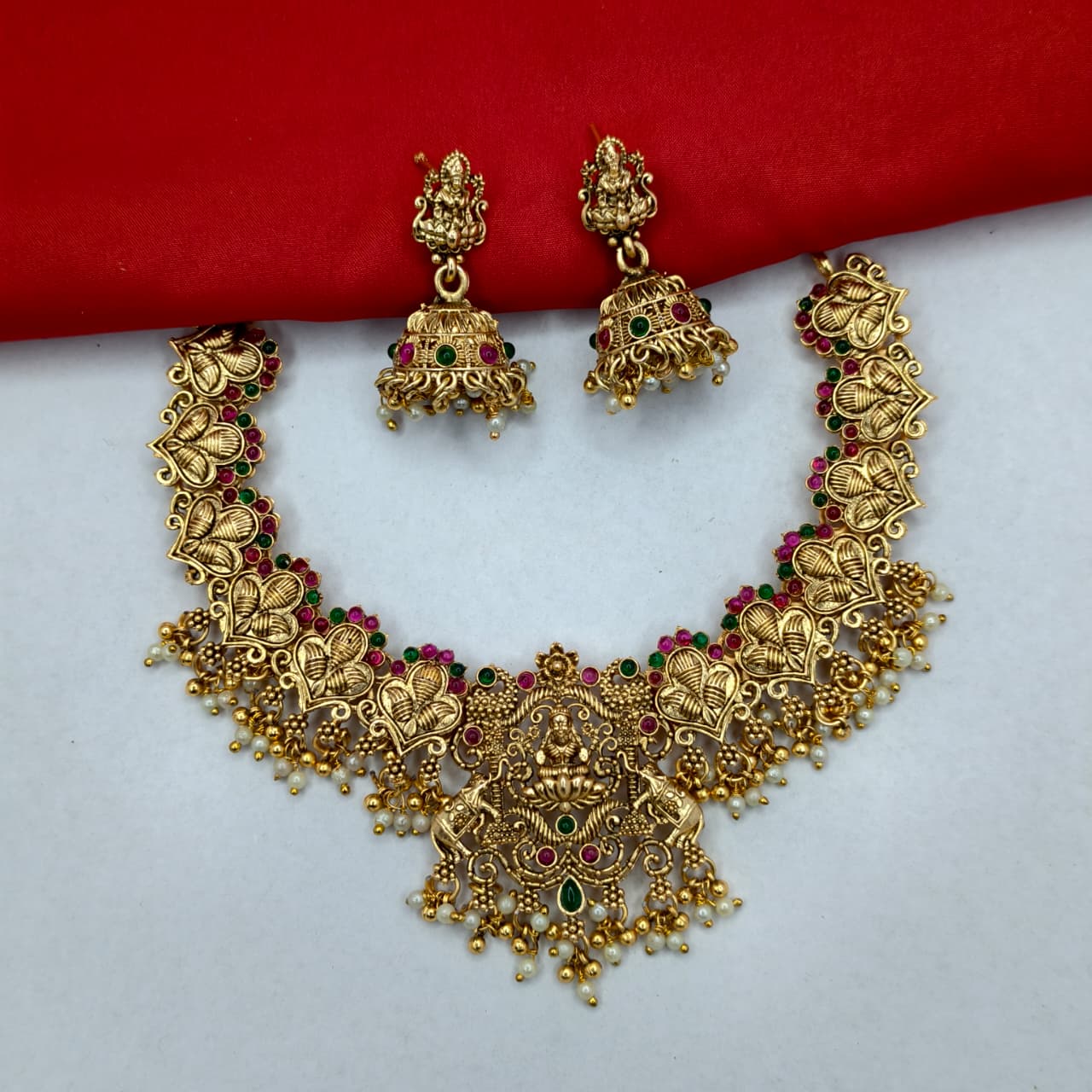Temple Necklace Set With Earrings